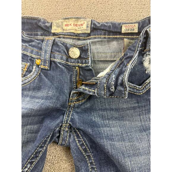 MEK Denim Jeans Women W24 L34 Blue Oaxaca Bootcut Stretch Back Embroidery - Picture 8 of 13